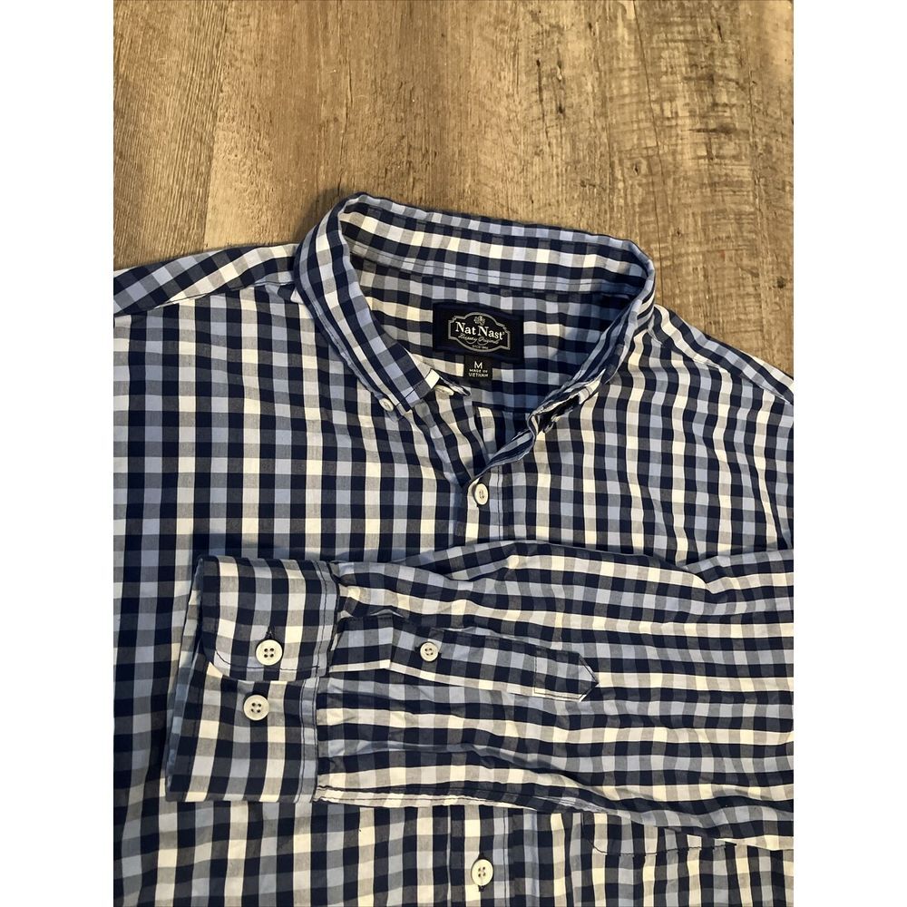 Nat Nast‎ Luxury Originals Mens Navy Blue Gingham Check Button Down Shirt M
